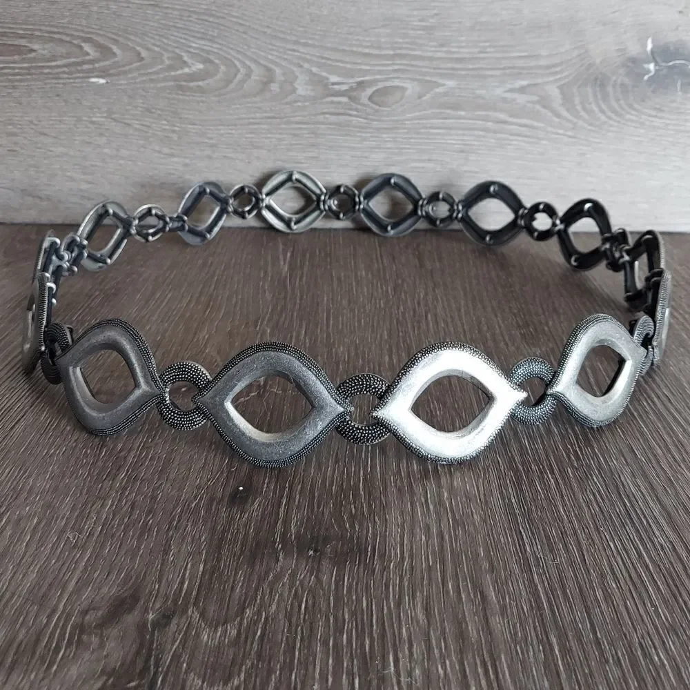 Vintage Silver Tone Stretch Link Waist Belt 39.5